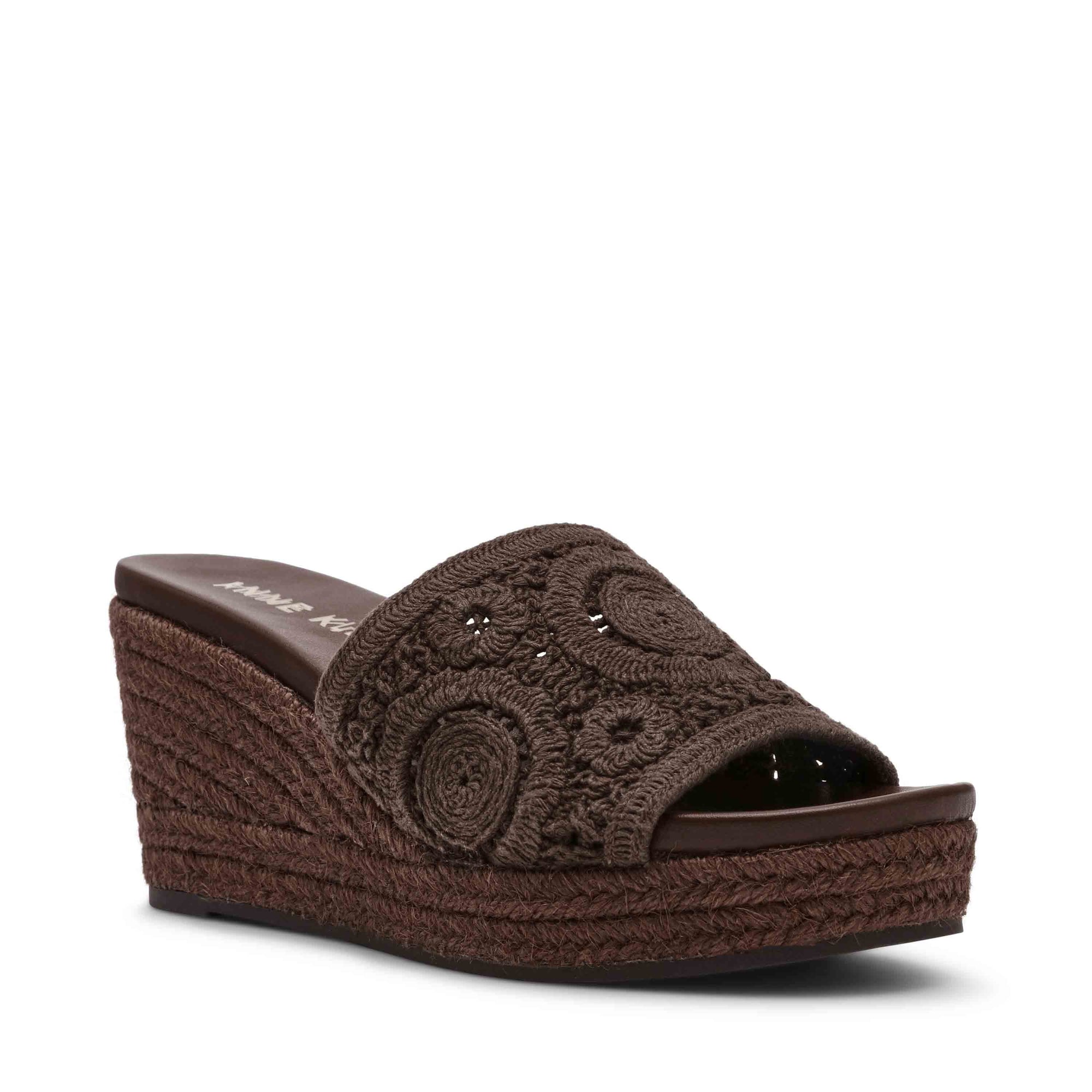 Anne Klein Choc Brown Crochet Effy Espadrille