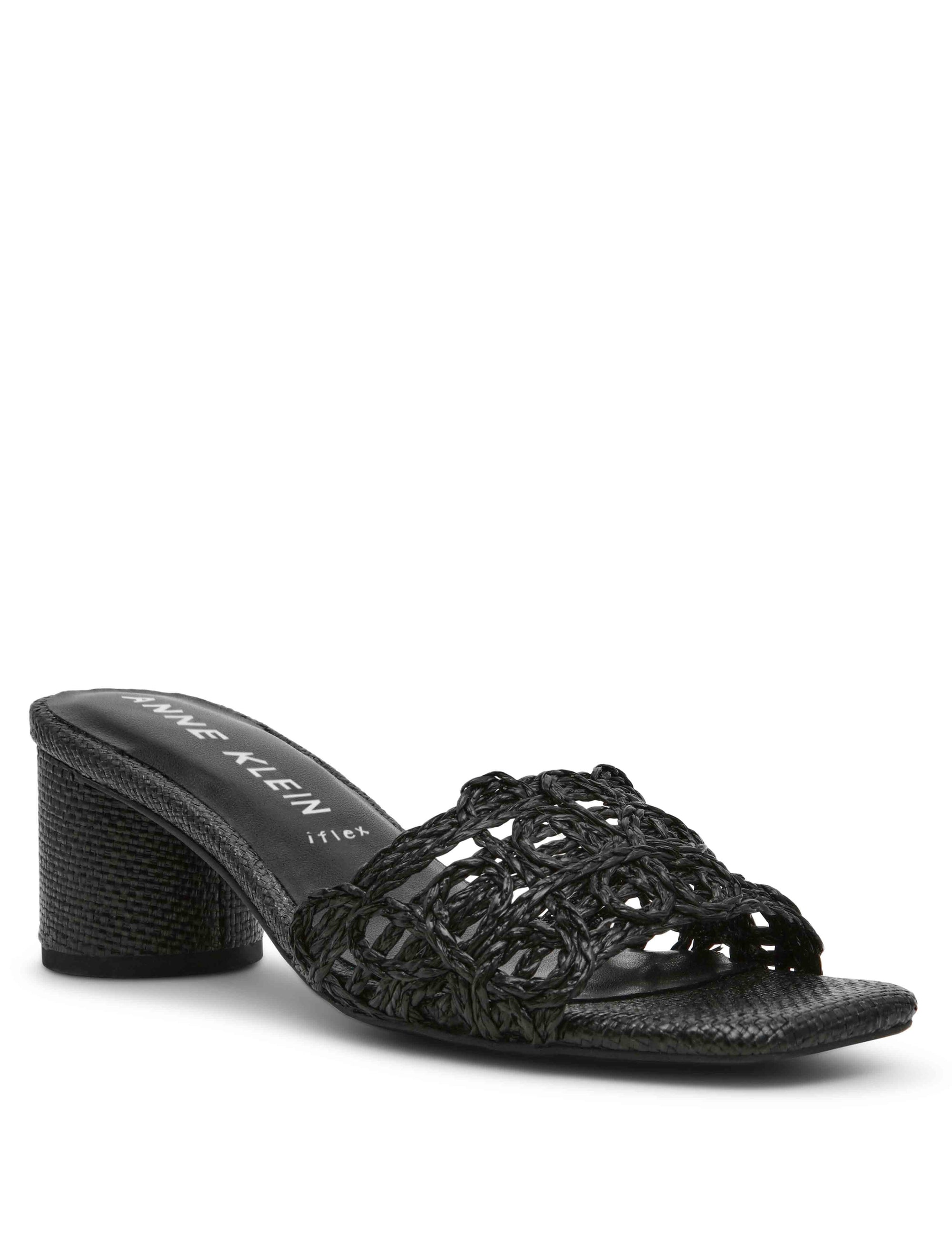 Anne Klein Black Raffia Flores Block Heel