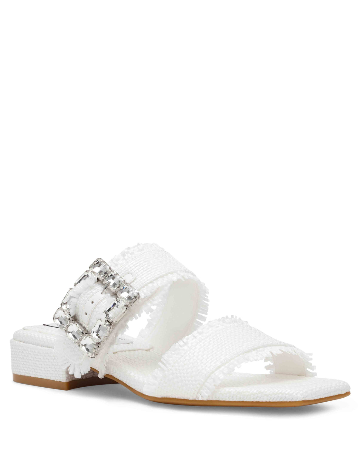 Anne Klein White Raffia Lillie-Crystal Sandal