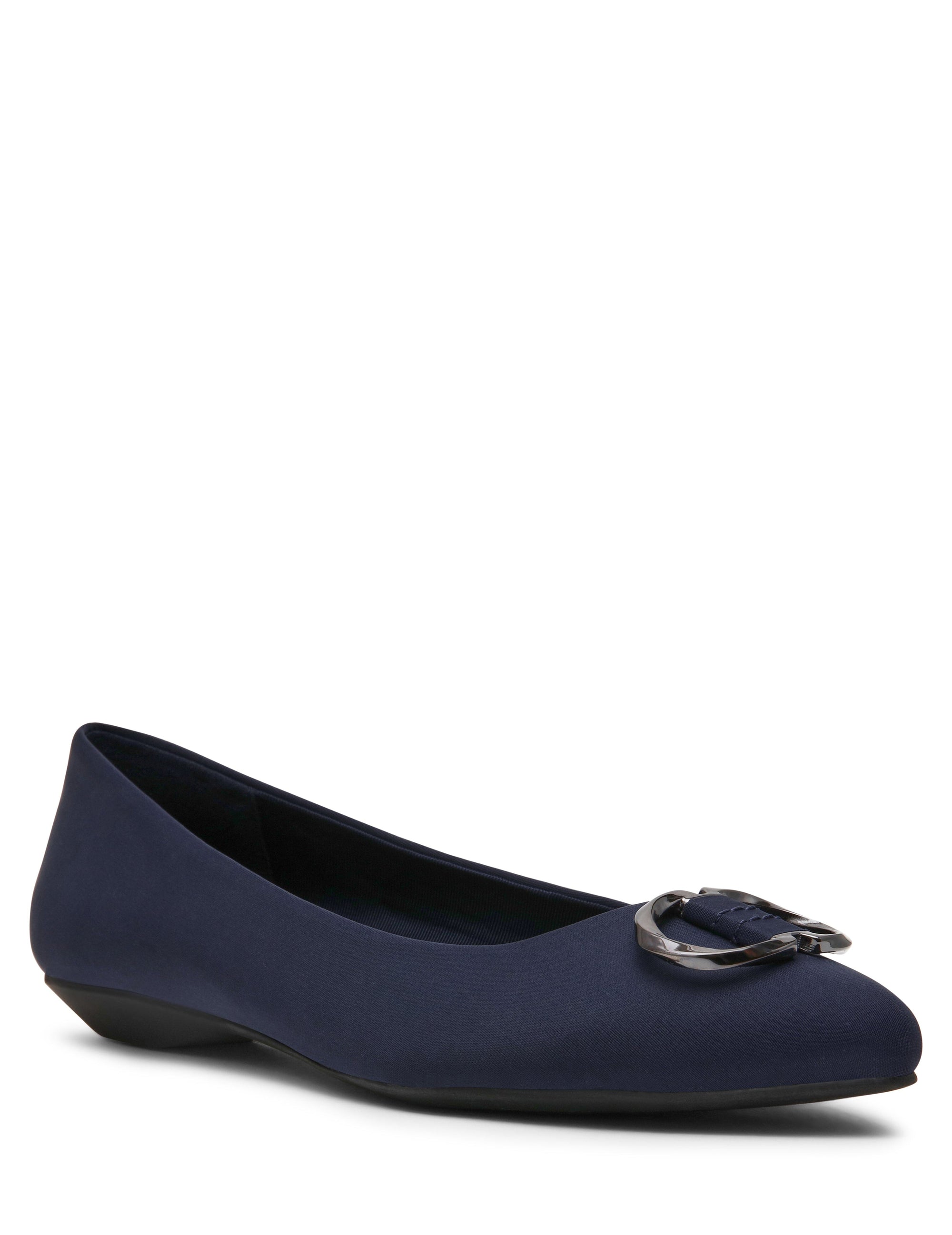 Anne Klein Navy Stretch Oswego Flat Shoe