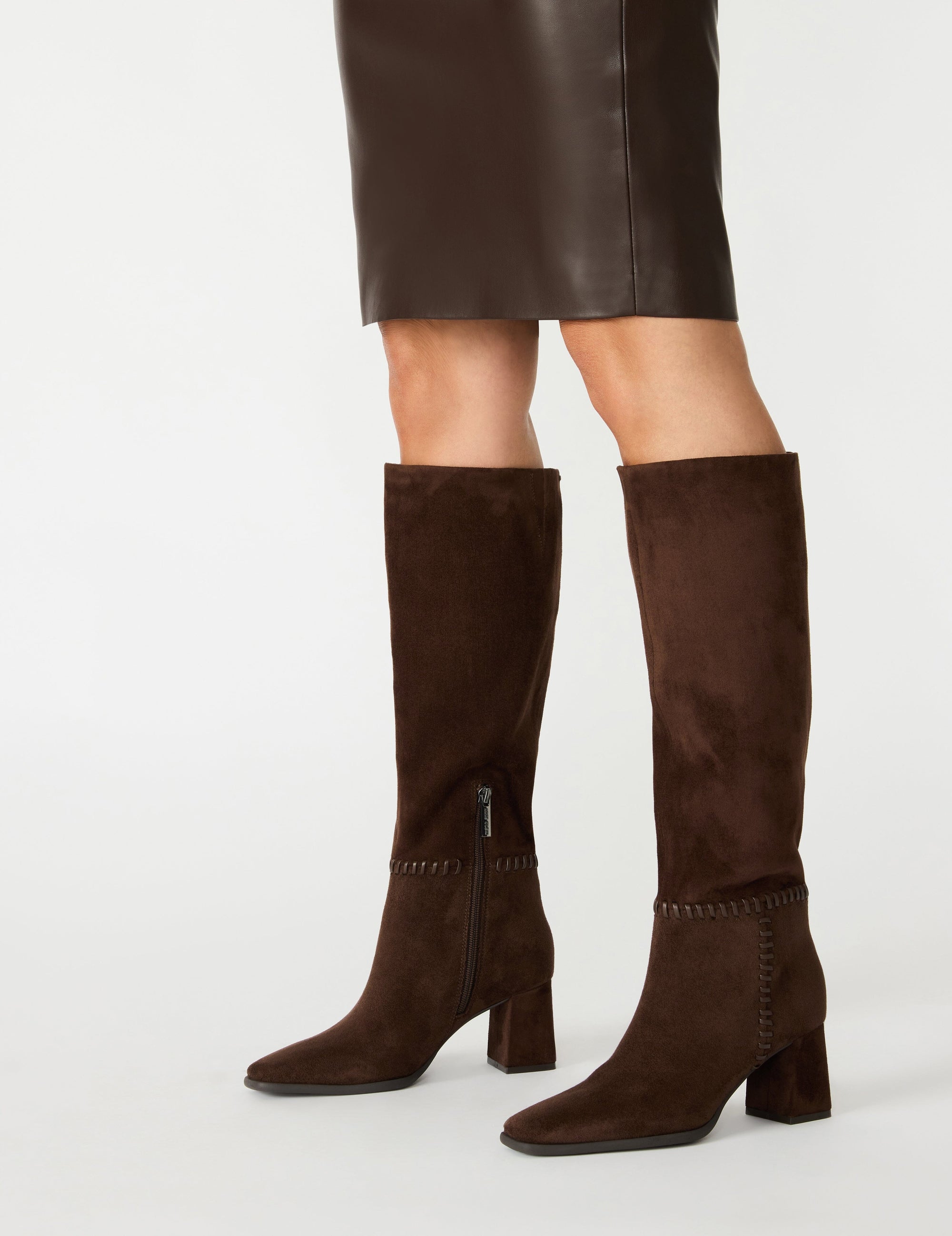Anne Klein Chocolate Brown Micro Parren Below-the-Knee Block Heel Tall Boot