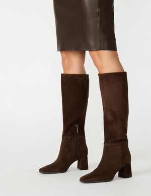 Anne Klein Chocolate Brown Micro Parren Below-the-Knee Block Heel Tall Boot