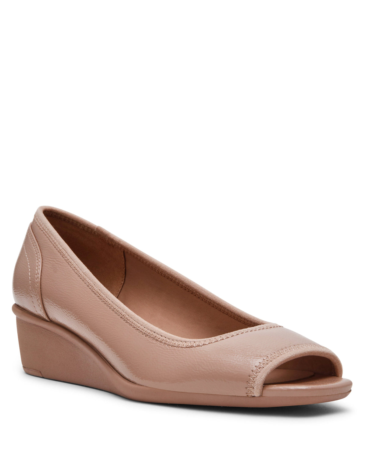 Anne Klein Nude Patent Waylynn Peep-Toe Wedge Sandal