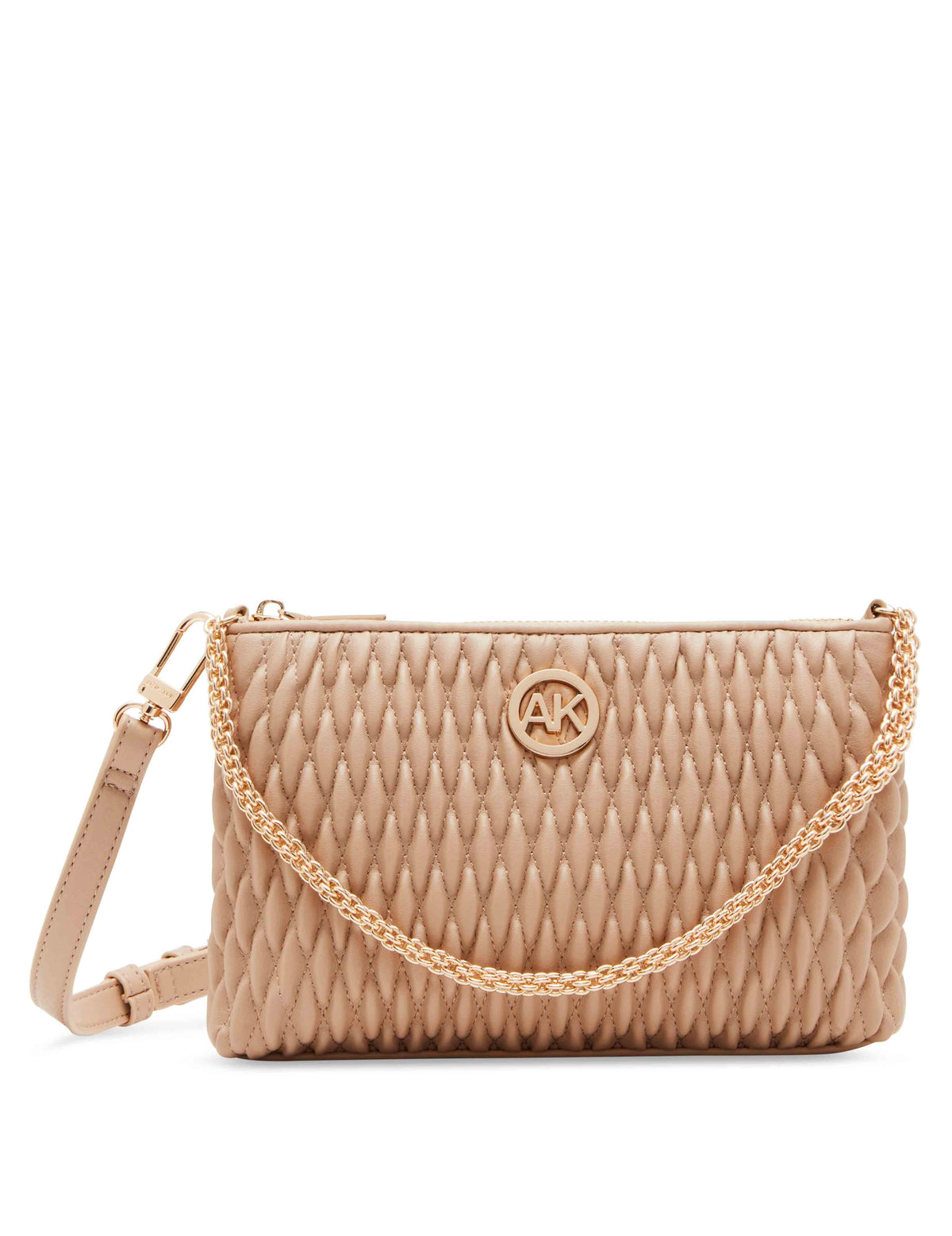 Anne Klein Oatmilk Ruched Crossbody With Chain Swag