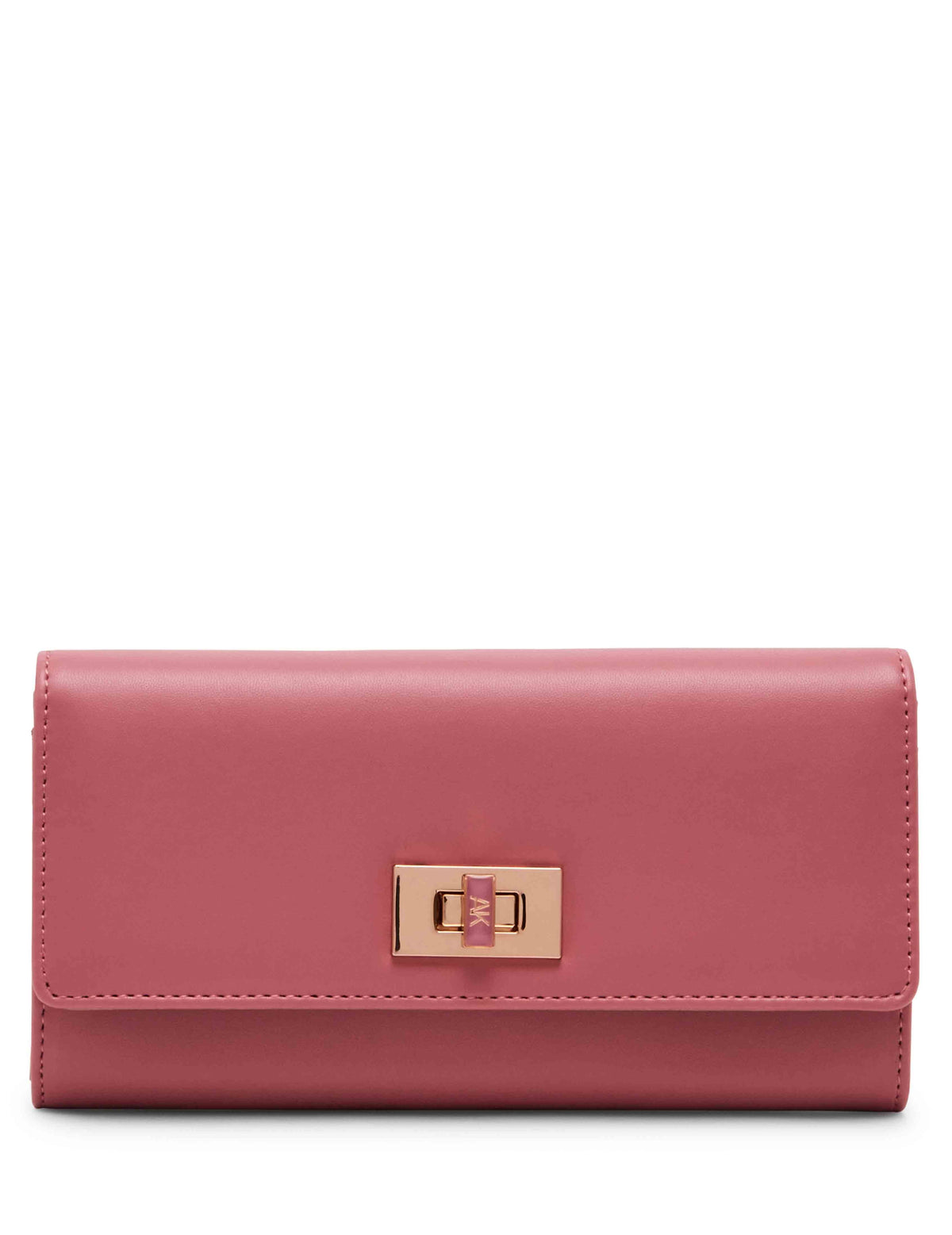 Anne Klein Vintage Pink Large Flap Wallet With Enamel Turn Lock