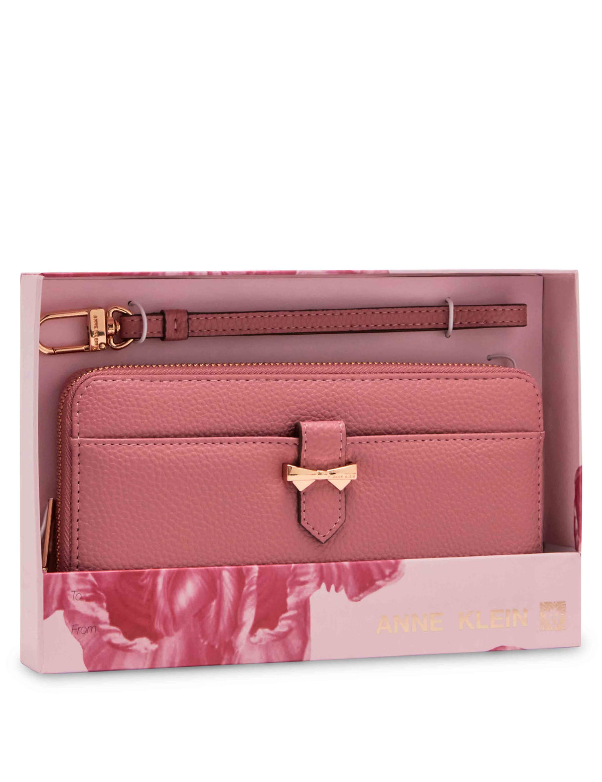 Anne Klein Vintage pink AK Boxed Slim Zip Wallet With Bow Detailing And Wristlet Strap