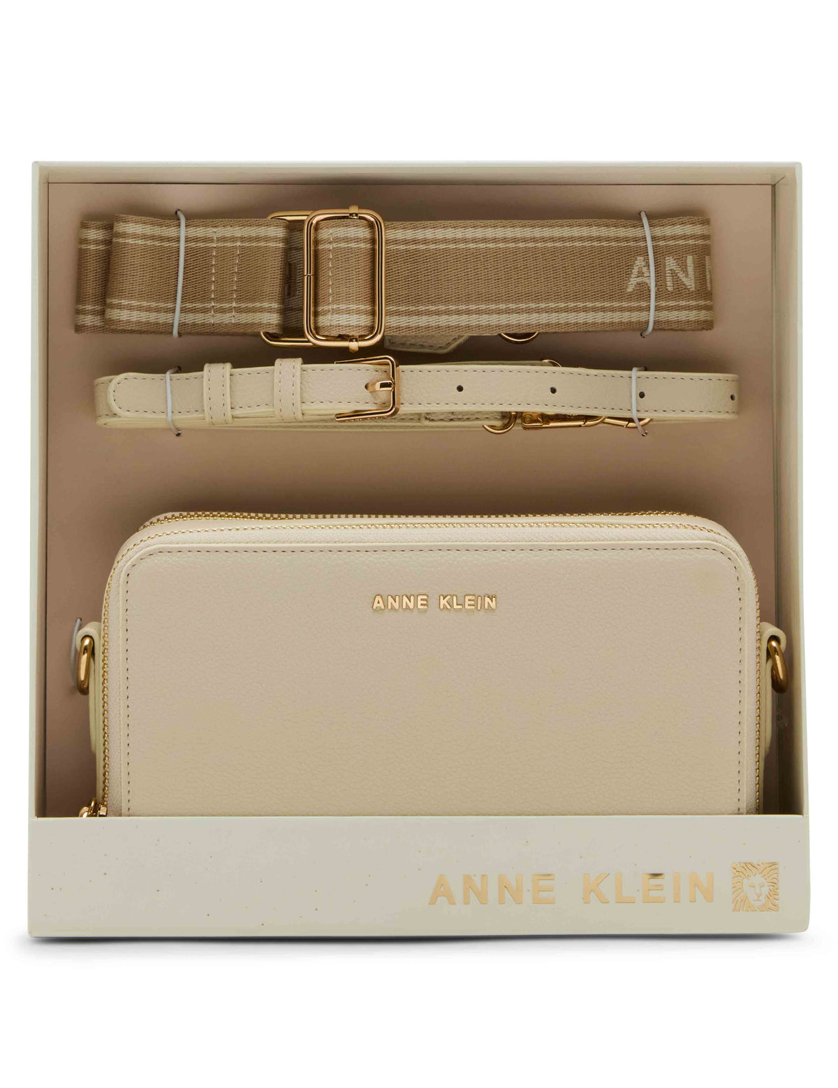 Anne Klein Parchment 3 Piece Gift Set with Double Zip Camera Crossbody