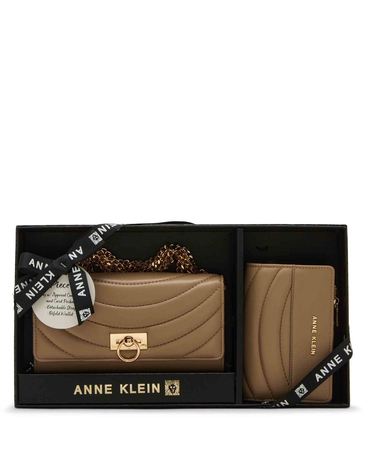 Anne Klein Truffle Quilted 2 Piece Gift Set with Flap Crossbody and Bifold Wallet