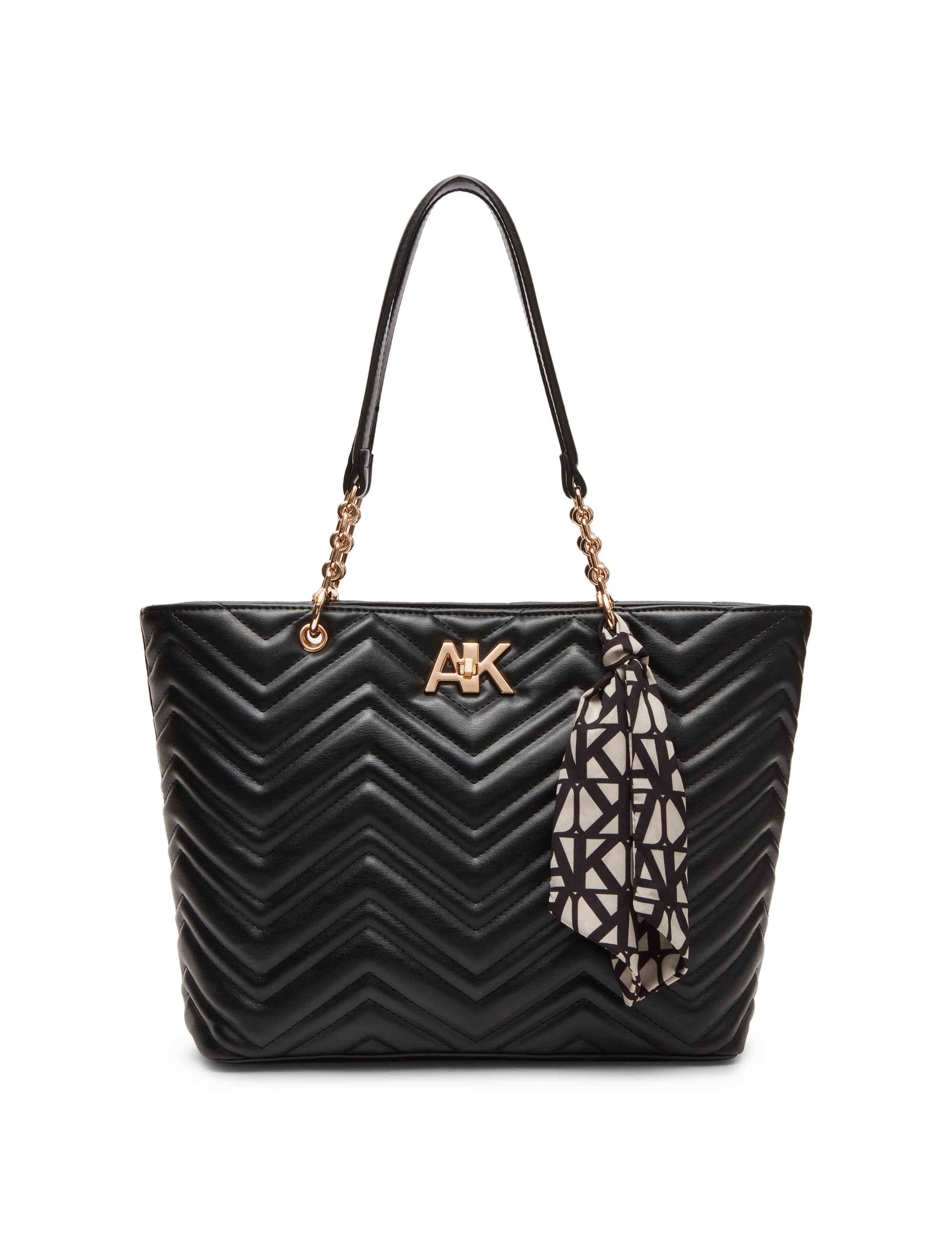 Anne Klein Black Quilted Chain Tote With Turn Lock