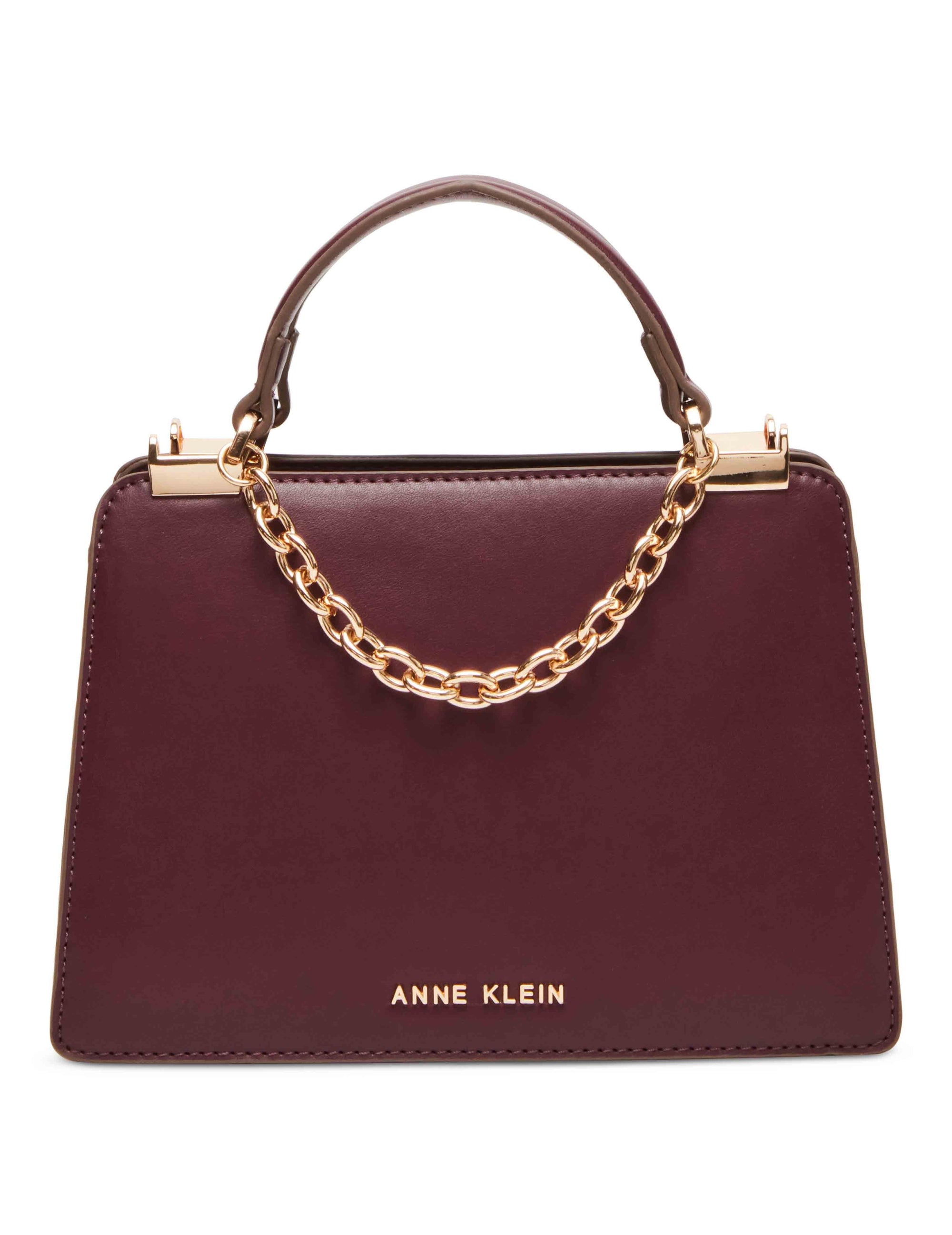 Anne Klein Cranberry/Cranberry Multi Mini Convertible Snake Trimmed Satchel With Swag Chain