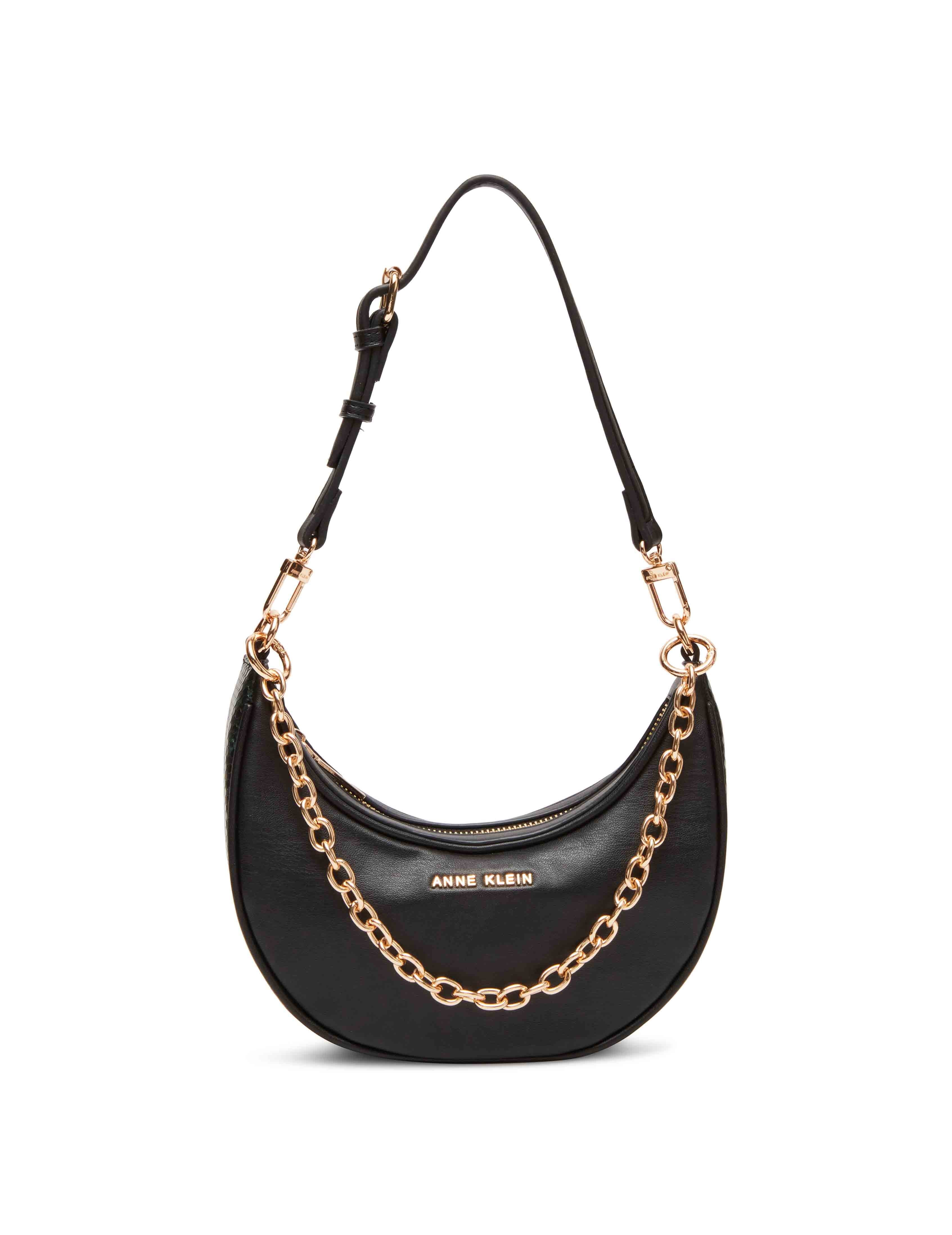 Anne Klein Quilted Crescent Shoulder Bag With Swag Chain