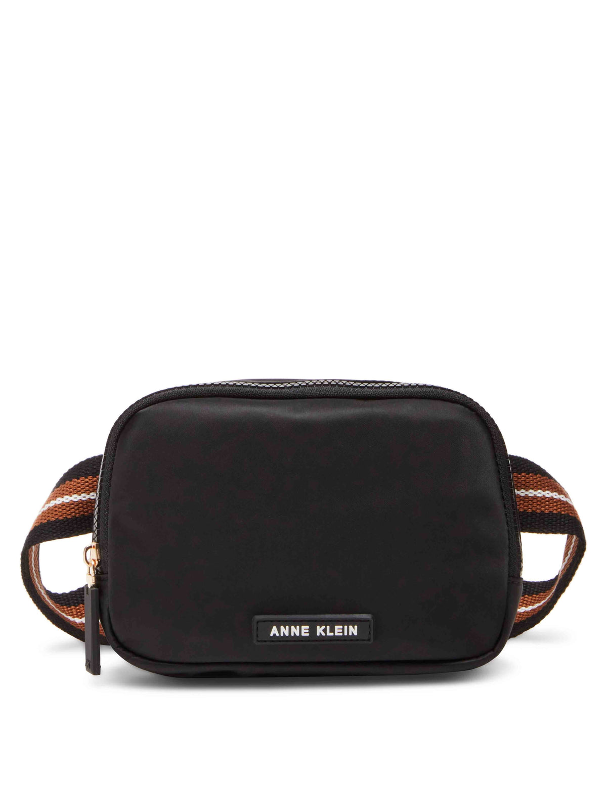 Anne Klein Black Nylon Belt Bag With Web Strap