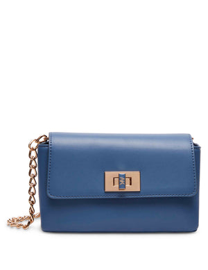 Anne Klein Elemental Blue Mini Flap Shoulder Bag With Enamel Turn Lock