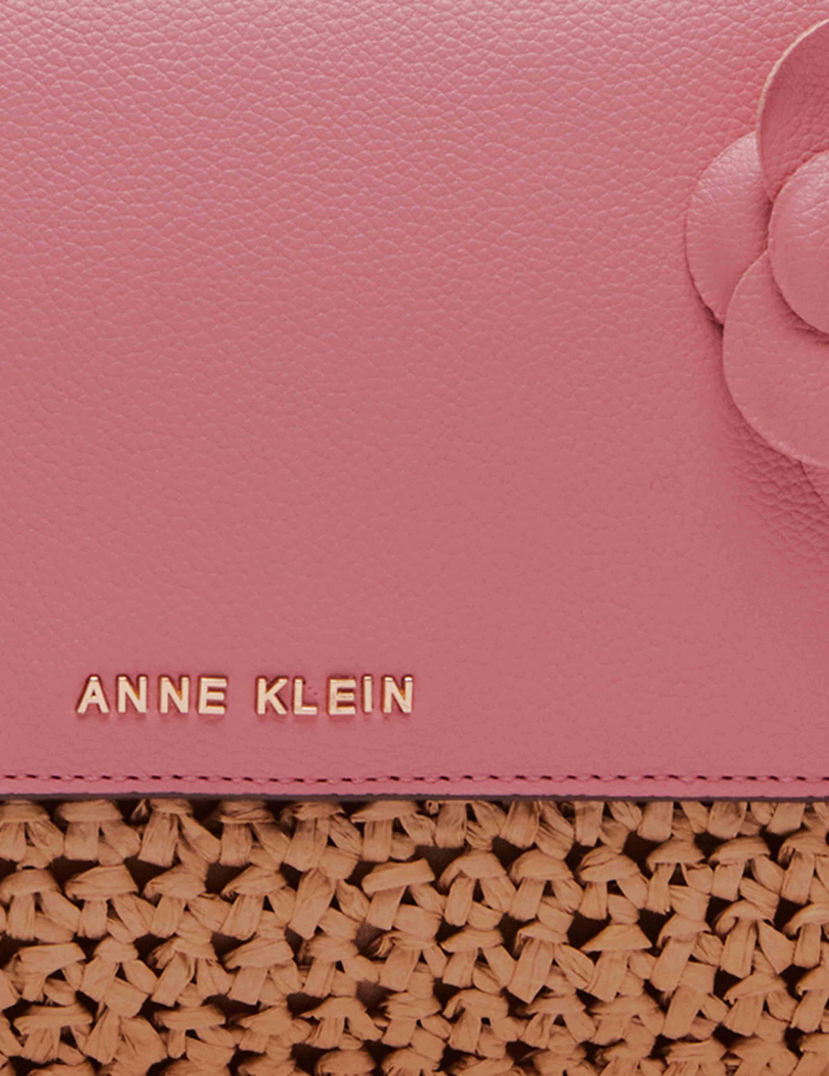 Anne Klein  Soft Straw Flap Shoulder Bag With Floral Applique