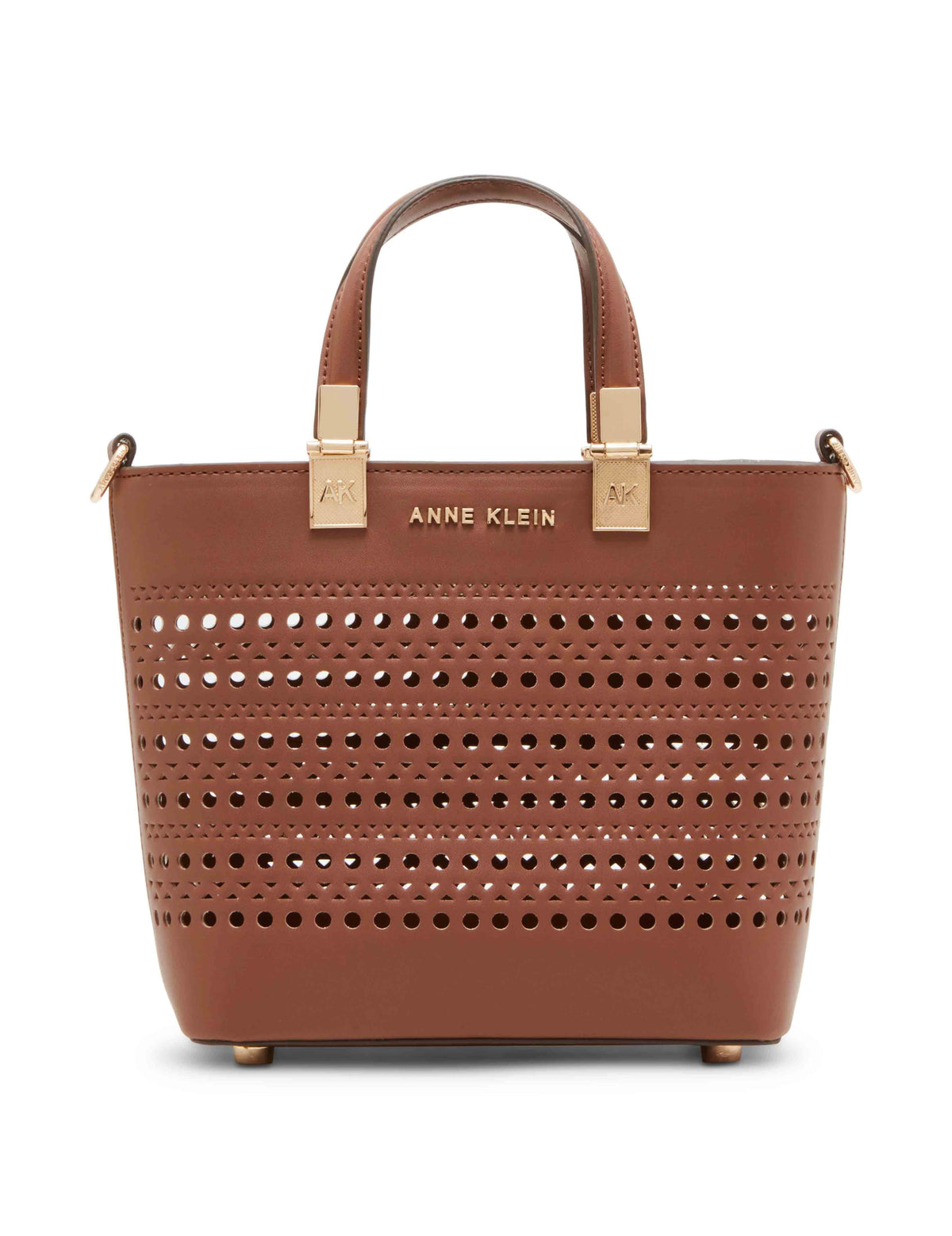 Anne Klein Chestnut/Gold Perforated Mini Satchel With Convertible Straw Crossbody