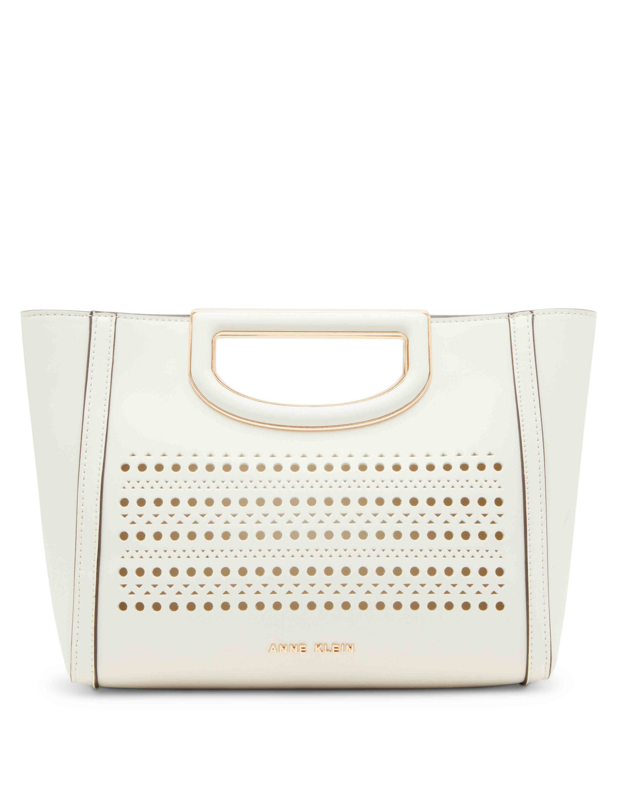 Anne Klein Anne White Perforated Cut Out Handle Satchel