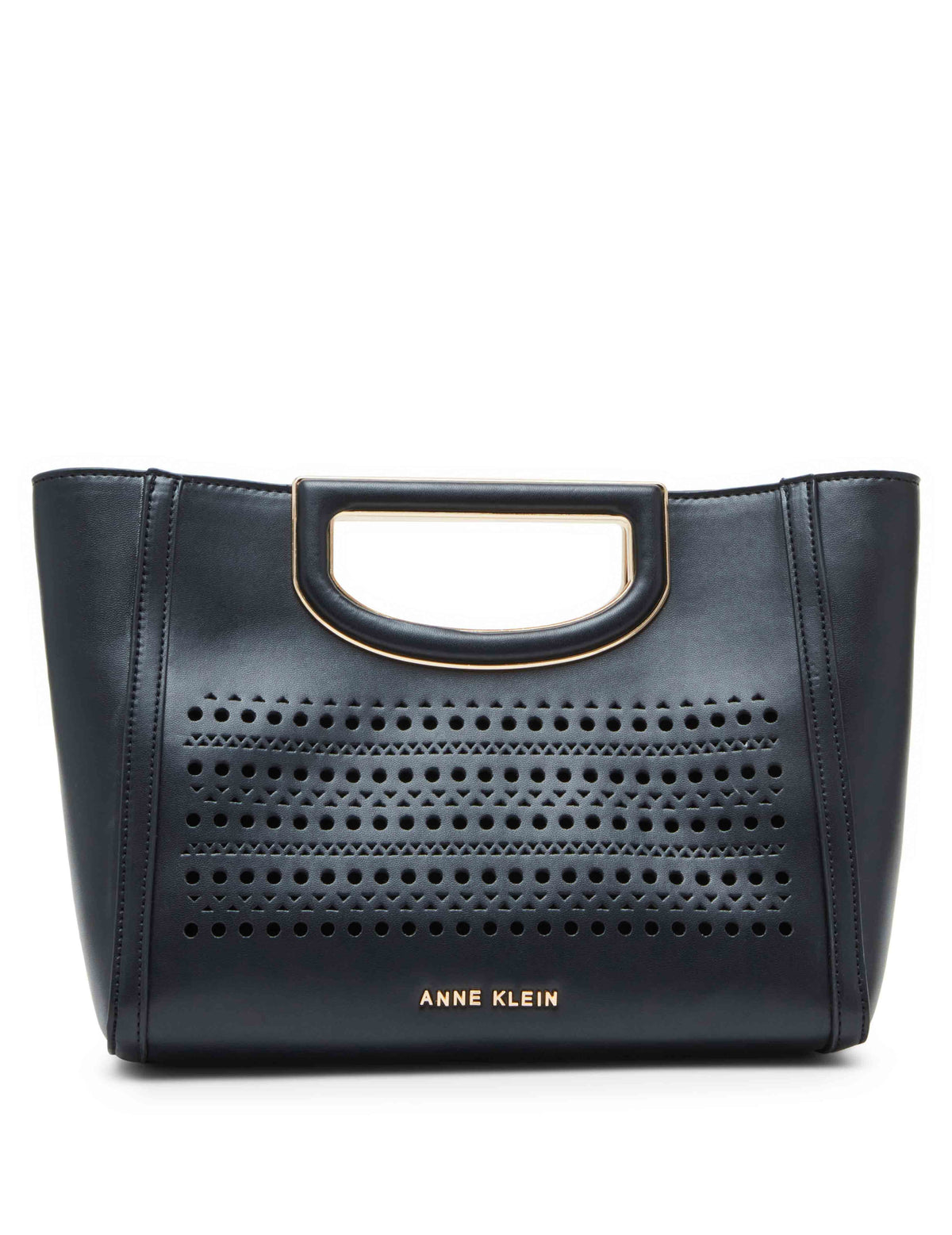 Anne Klein Black Perforated Cut Out Handle Satchel