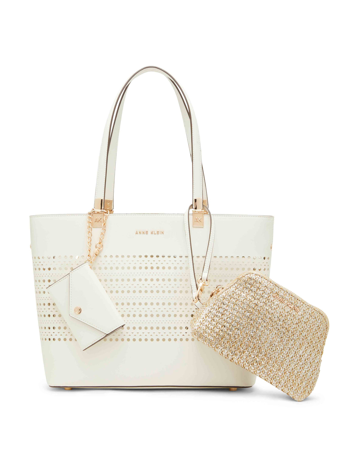 Anne Klein  Perforated Tote With Straw Pouch