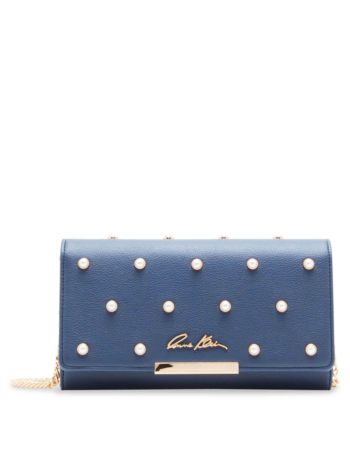 Anne Klein Midnight Flap Clutch With Pearl Accents