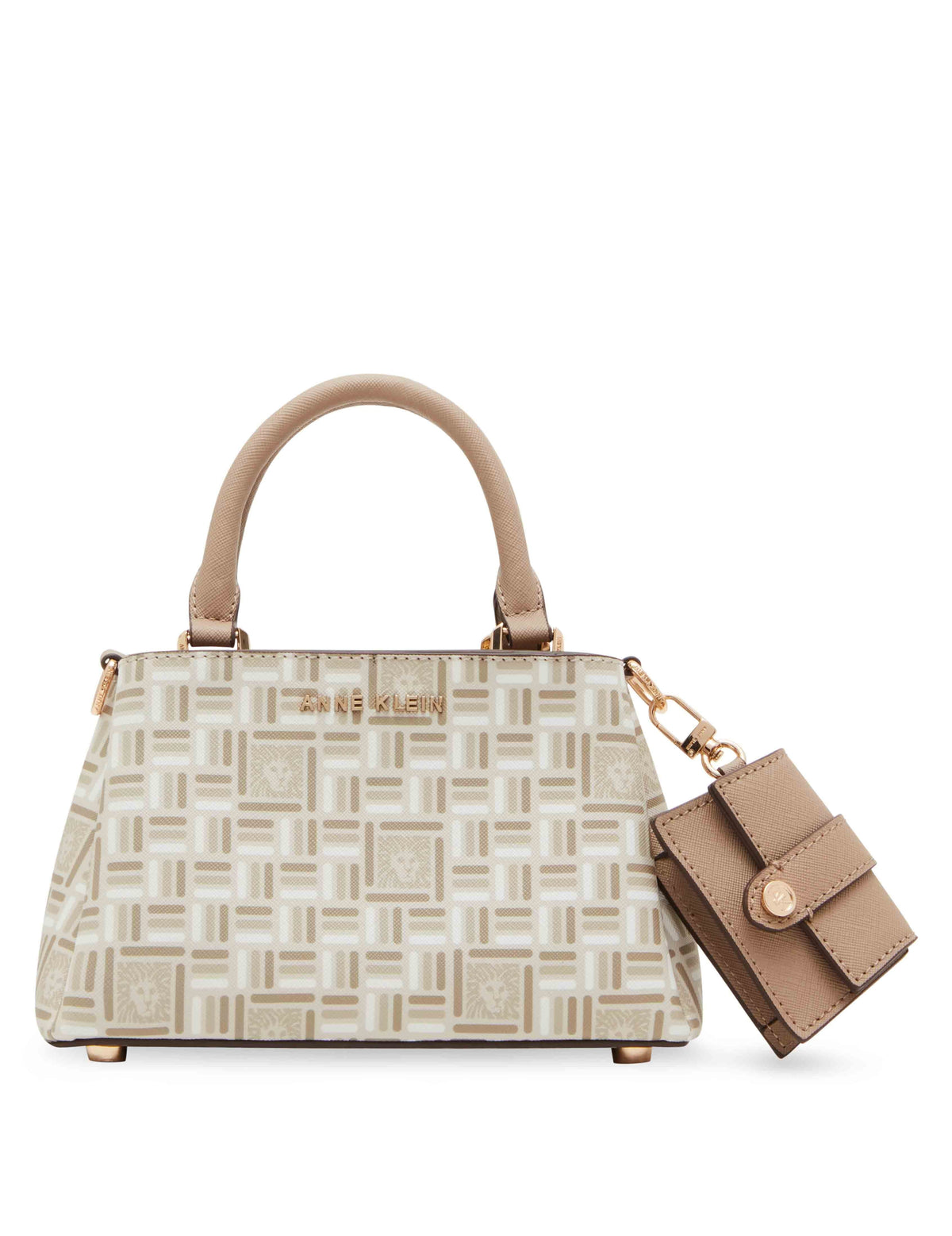 Anne Klein Truffle Tonal Tile Lion/ Truffle Mini Triple Compartment Crossbody In Tonal Tile Lion Logo