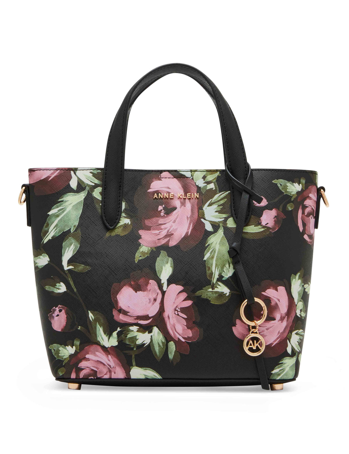 Anne Klein Black floral Bonded Mini Dark Floral Tote