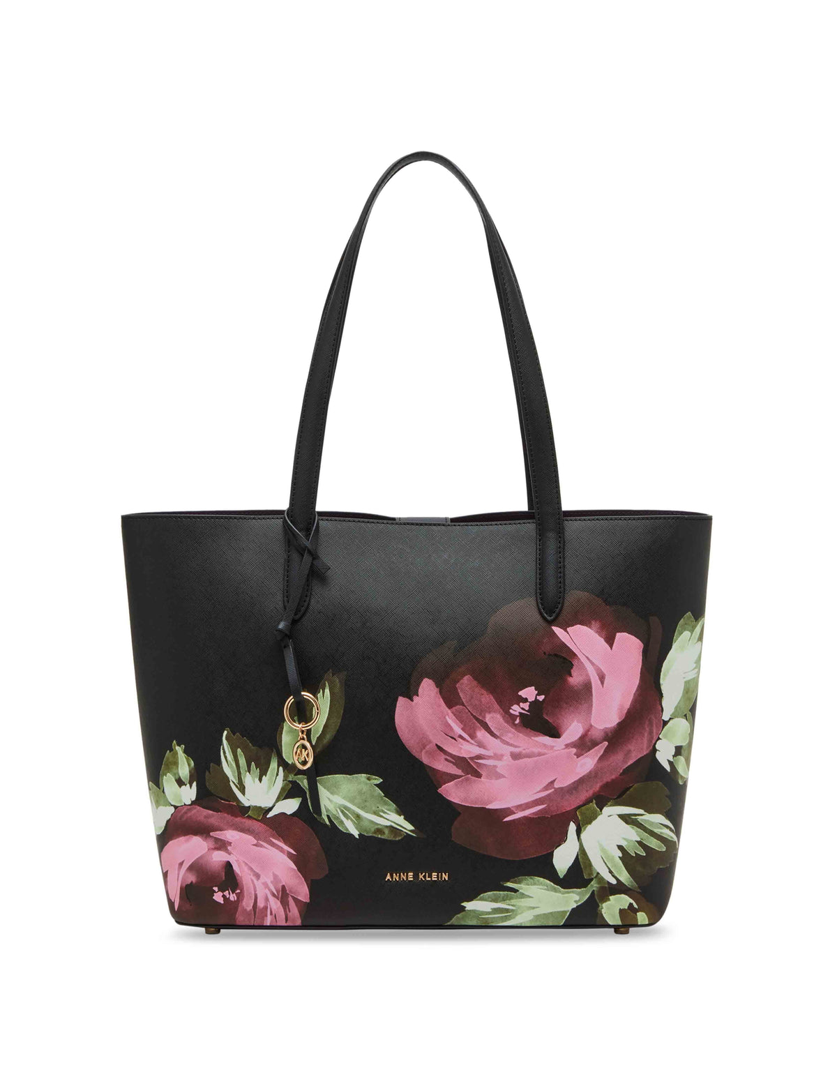 Anne Klein Black floral Bonded Dark Floral Tote With Pouch