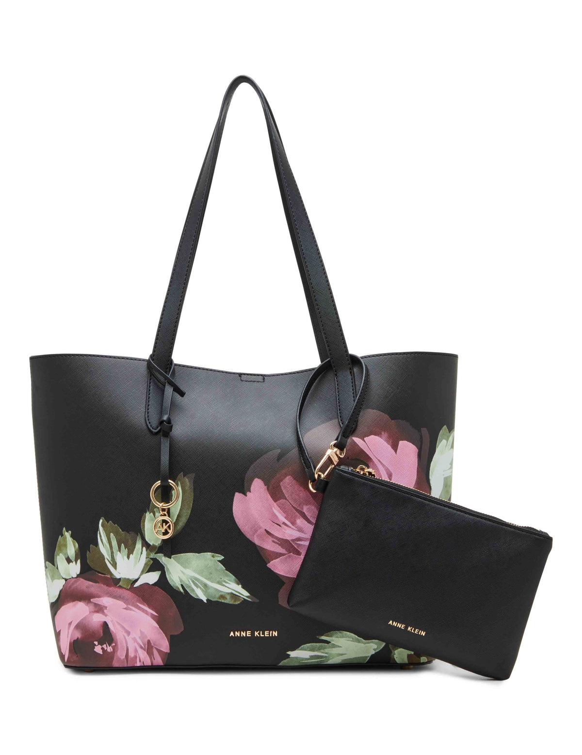 Anne Klein  Bonded Dark Floral Tote With Pouch