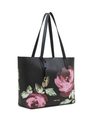 Anne Klein  Bonded Dark Floral Tote With Pouch