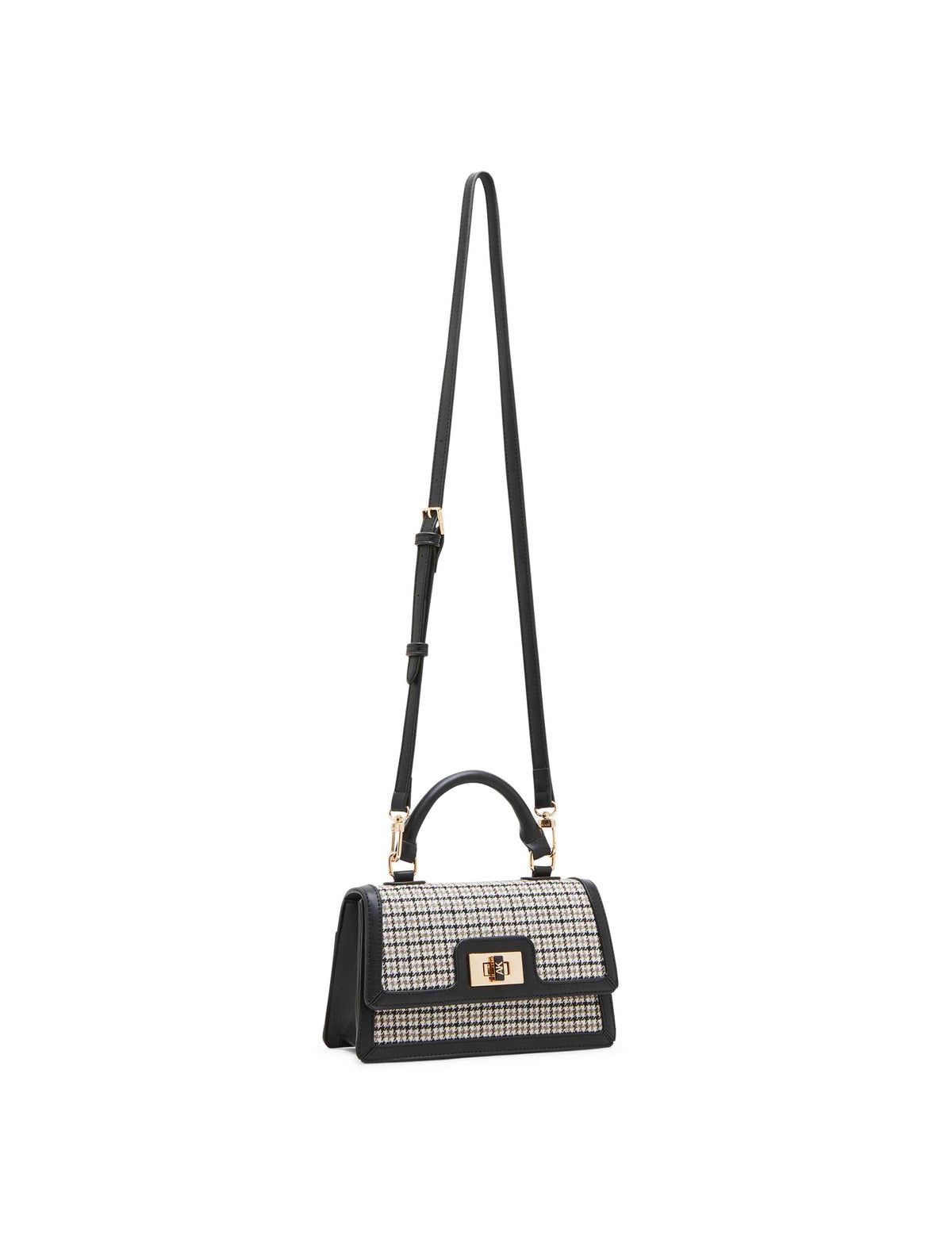 Anne Klein  Flap Top Crossbody In Micro Houndstooth With Enamel Turn Lock