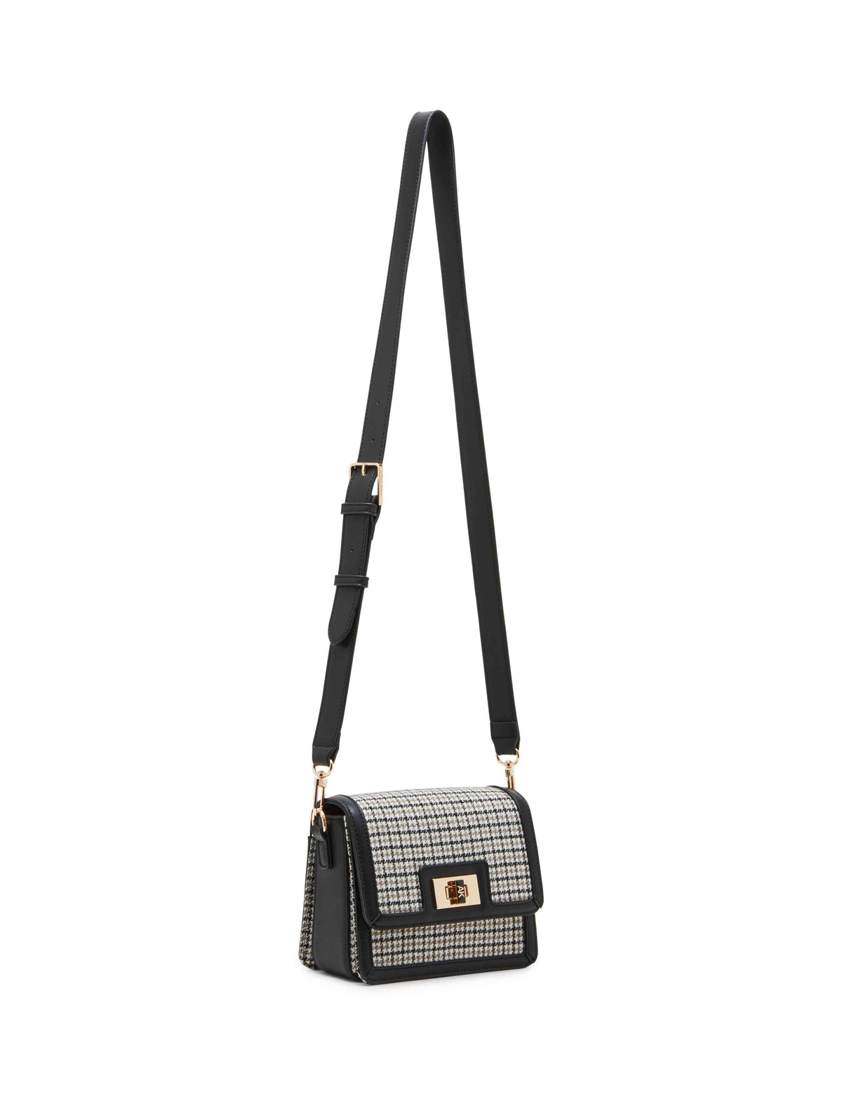 Anne Klein  Flap Crossbody In Micro Houndstooth With Enamel Turn Lock