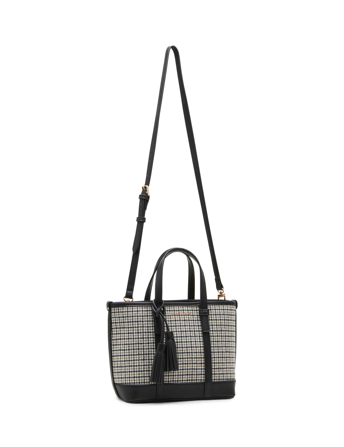 Anne Klein  Mini Tote In Micro Houndstooth W/ Detachable Pouch