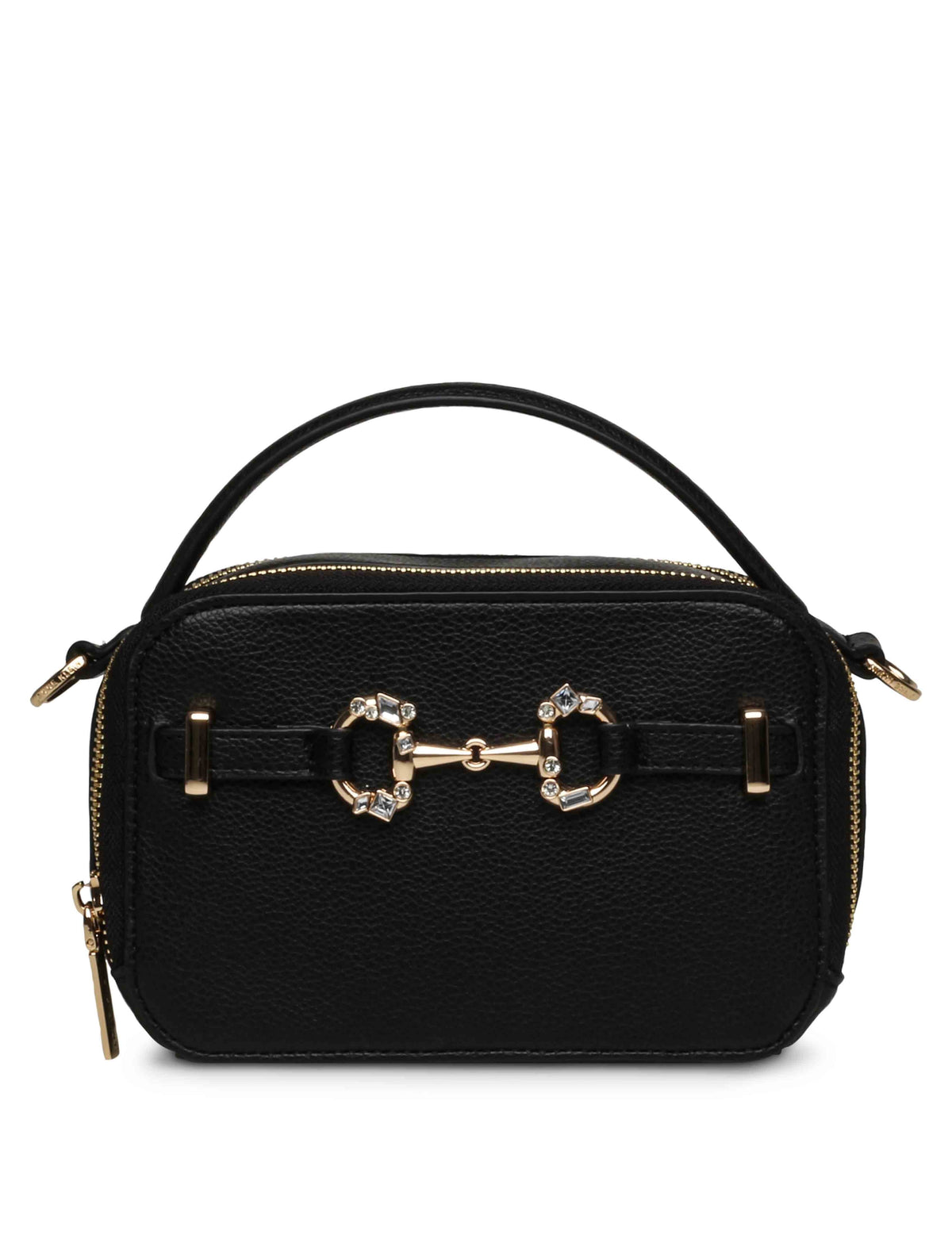 Anne Klein Black Double Zip Camera Bag With Embellished Horse Bit Detailing