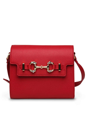 Anne Klein Crimson Squared Flap Crossbody With Embellished Horse Bit Detailing