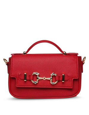 Anne Klein Crimson Top Handle Flap Crossbody With Embellished Horse Bit Detailing