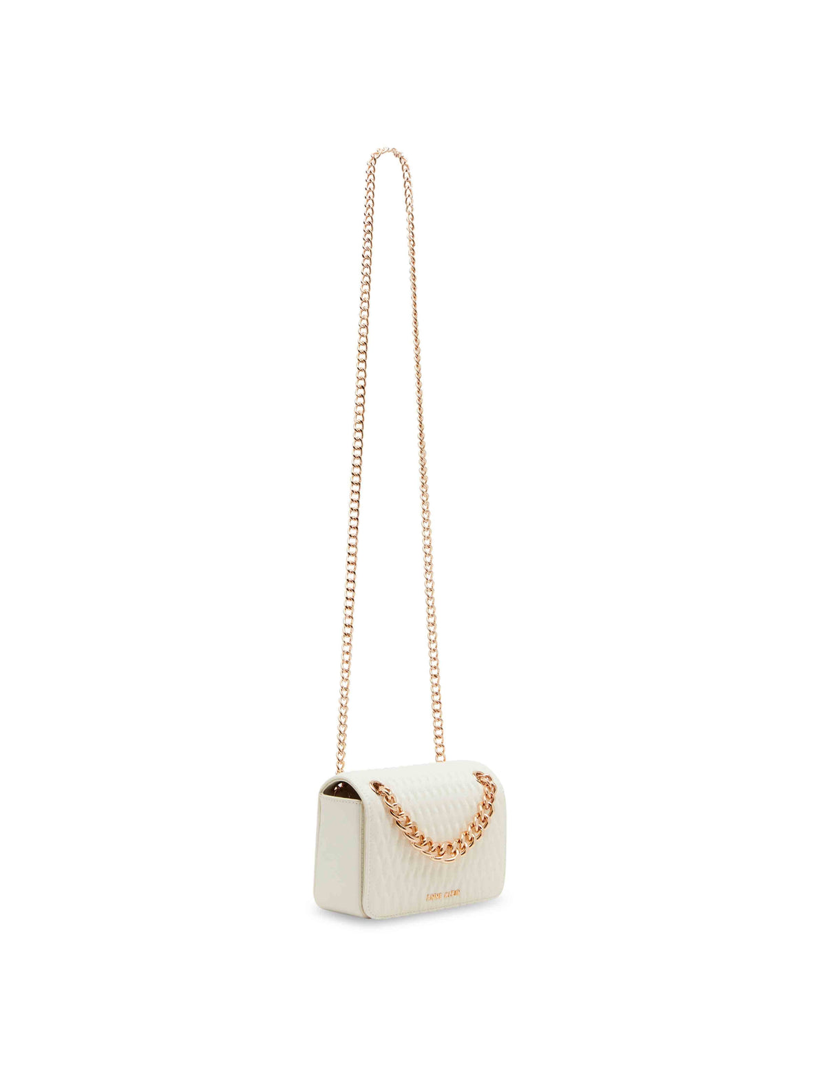 Anne Klein Anne White Ruched Flap Crossbody With Oversized Chain Swag