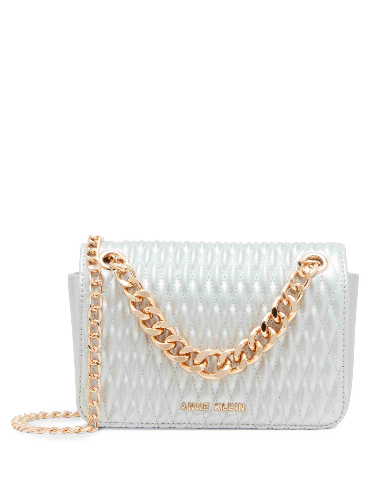 Anne Klein Silver Ruched Flap Crossbody With Oversized Chain Swag