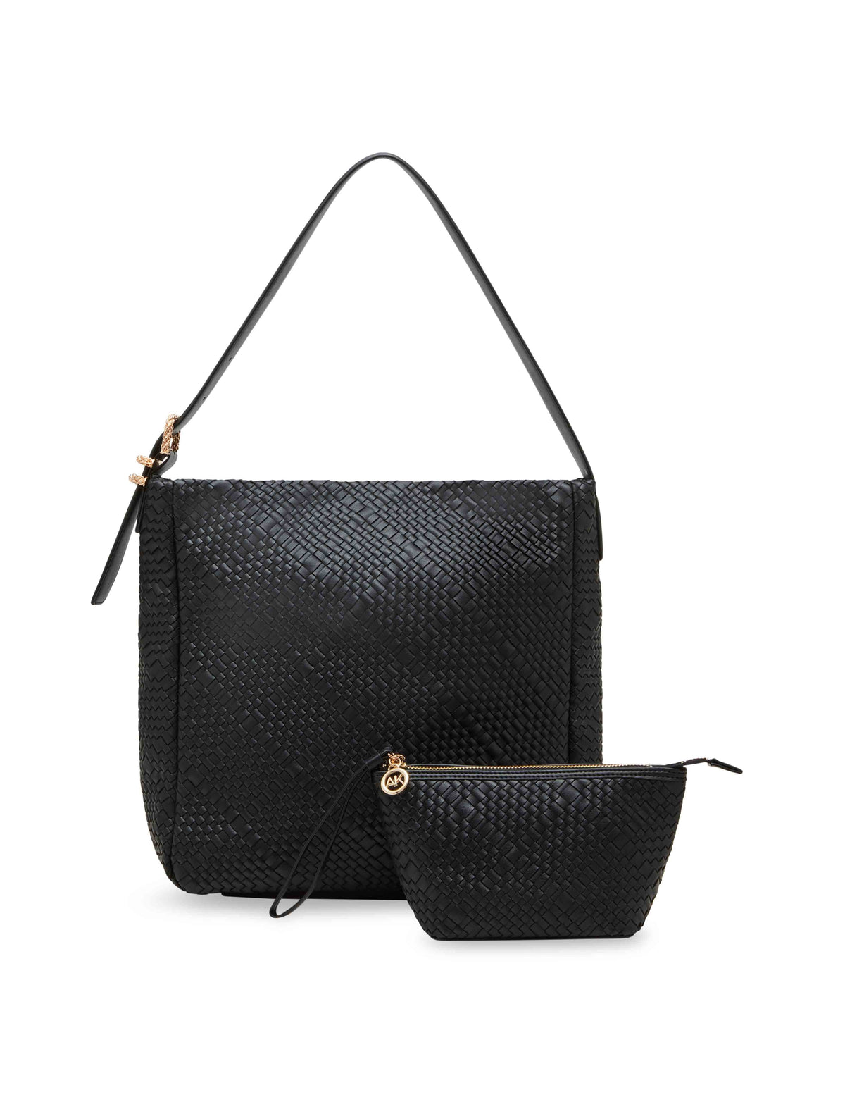 Anne Klein Black Woven Hobo With Detachable Pouch