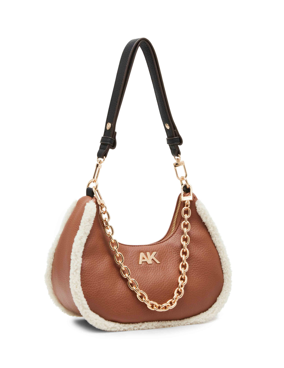 Anne Klein  Sherpa Crescent Shoulder Bag With Swag Chain