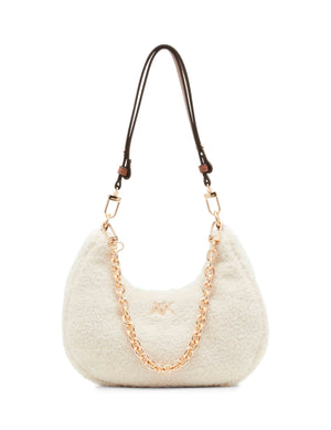 Anne Klein Cream/ Chestnut All Over Sherpa Crescent Shoulder Bag