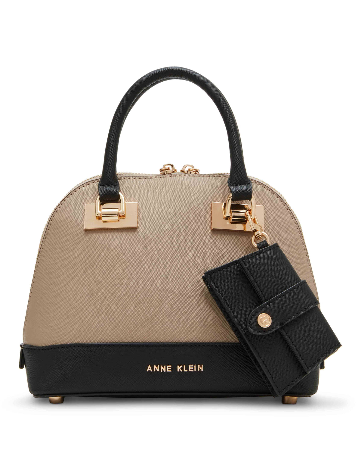 Anne Klein Timeless Taupe/Black Dome satchel with convertible strap