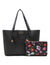 Anne Klein Black/AK Blurred Floral Bonded double compartment tote with striped pouch