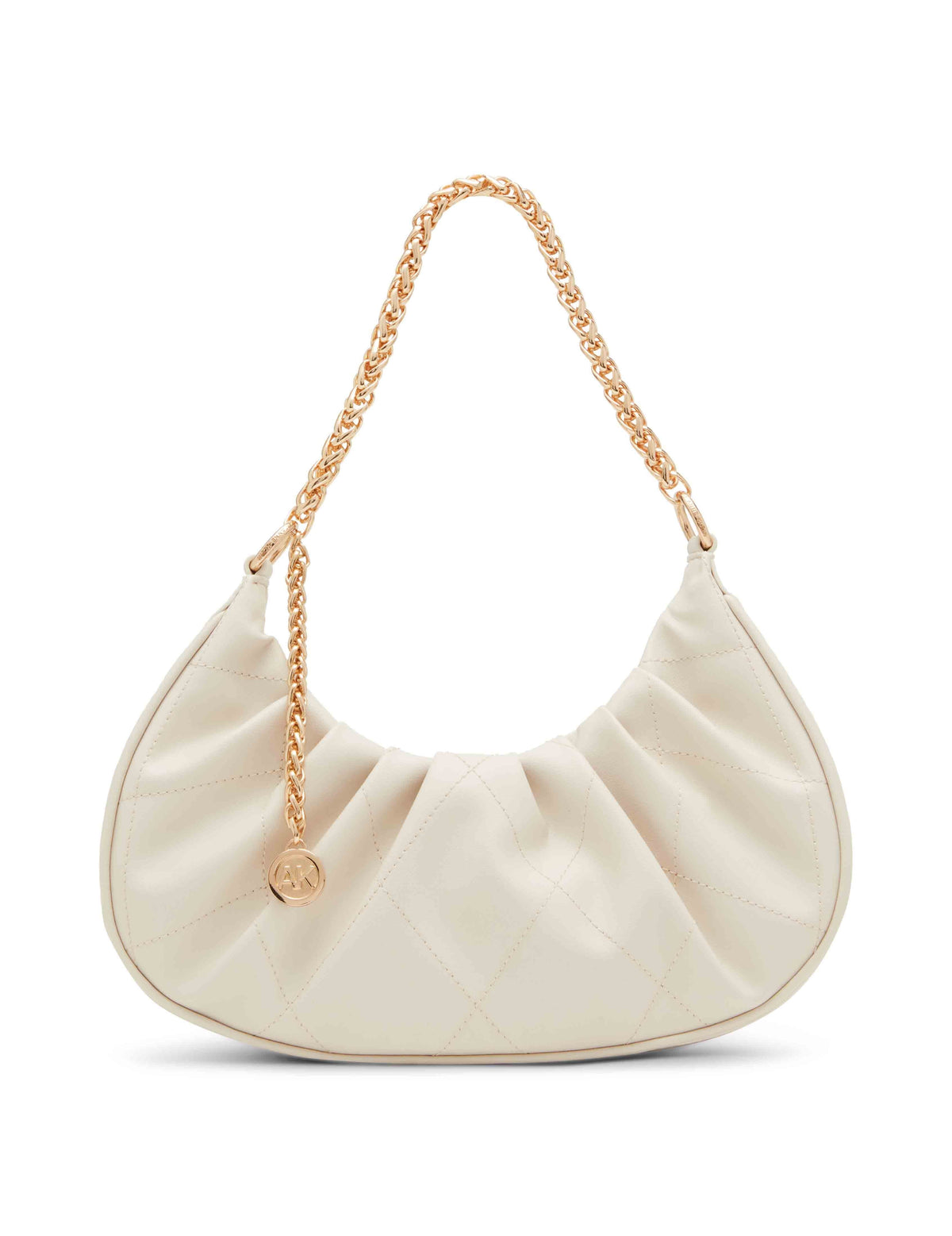 Anne Klein Parchment Small smooth stitched quilted crescent shoulder bag