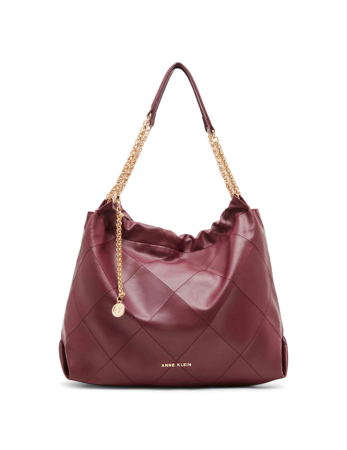 Anne Klein Cherry Lacquer Soft stitched quilted hobo with chain strap