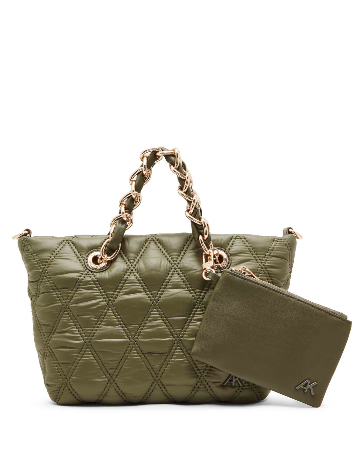 Anne Klein Olive Quilt Nylon Tote &amp; Detachable Strap