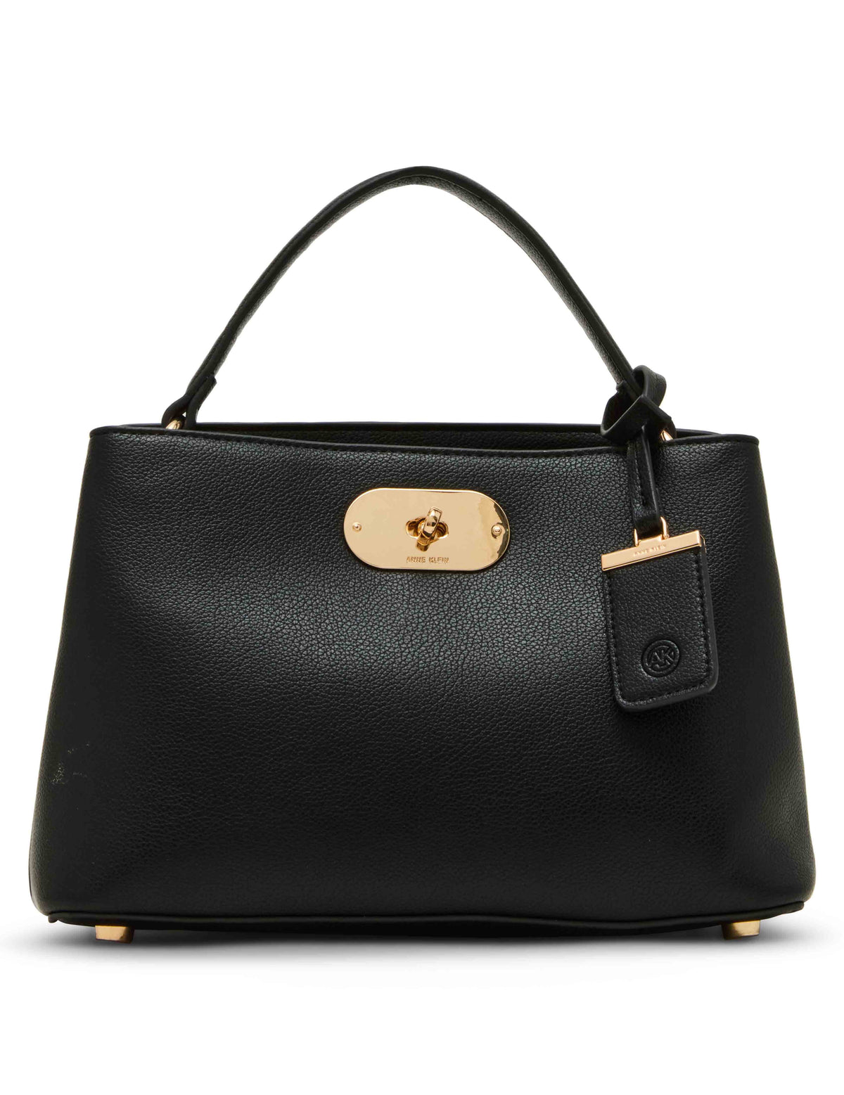 Anne Klein Black Small Oval Turnlock Top Handle with Convertible Strap