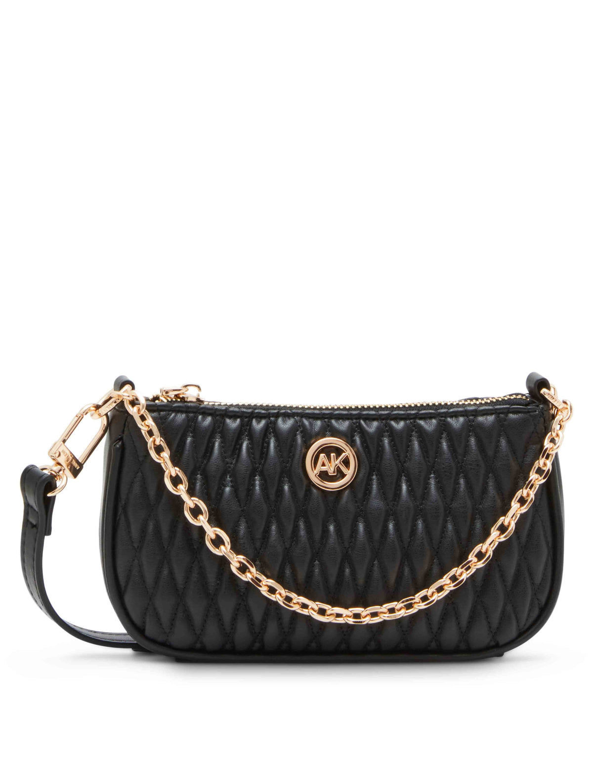 Anne Klein Black Mini Ruched Crossbody With Chain Swag