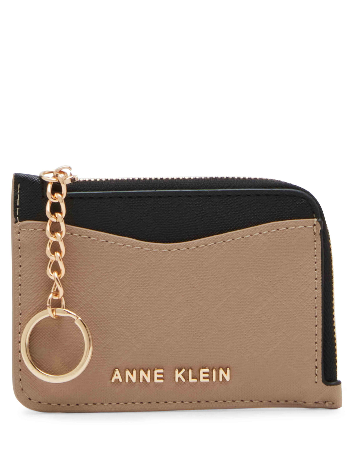 Anne Klein Truffle/Black Zip Card Case With Keychain