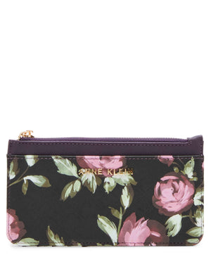 Anne Klein Black floral Printed Pouch With Backside Organizer