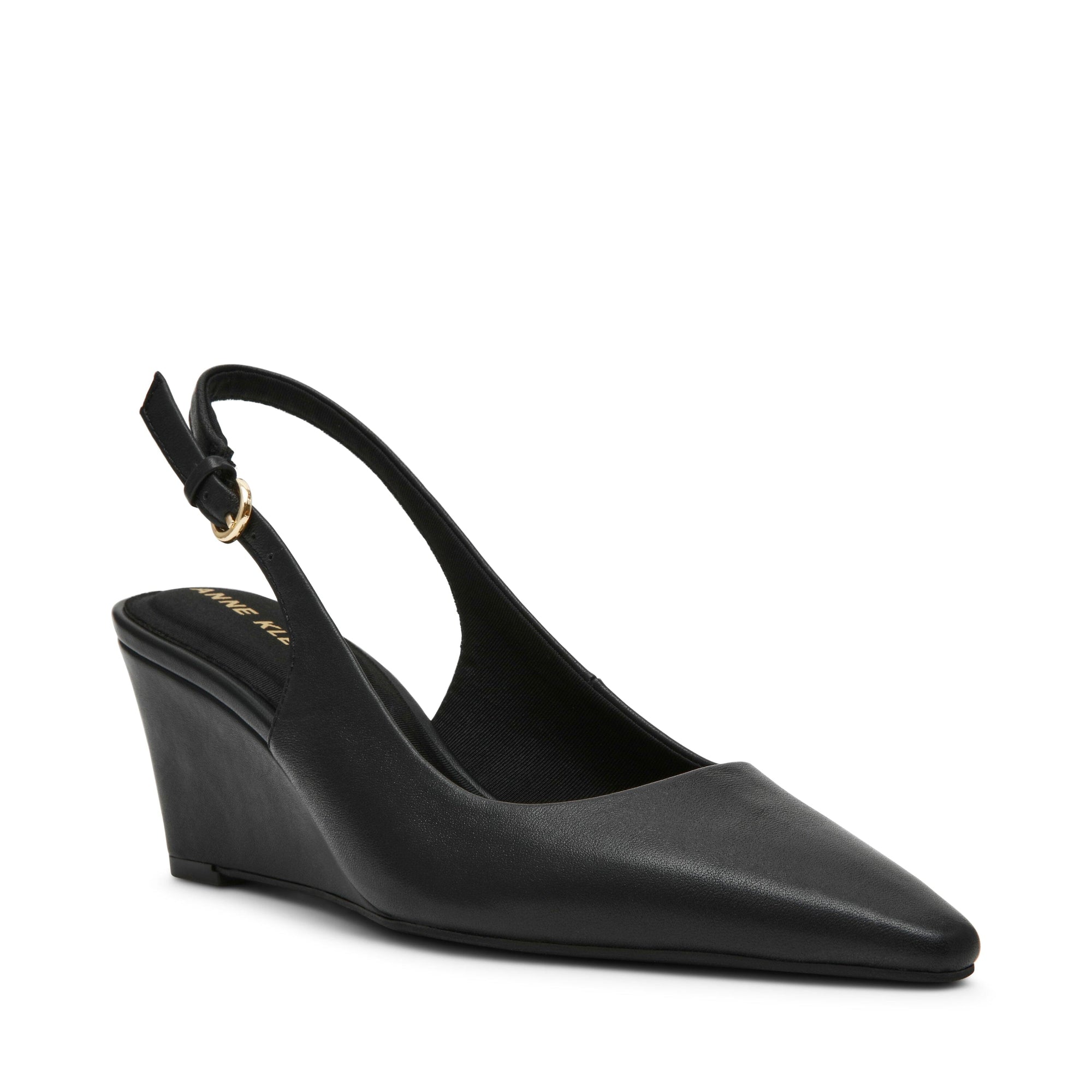 Anne Klein Black Leather Cookie Slingback Wedge