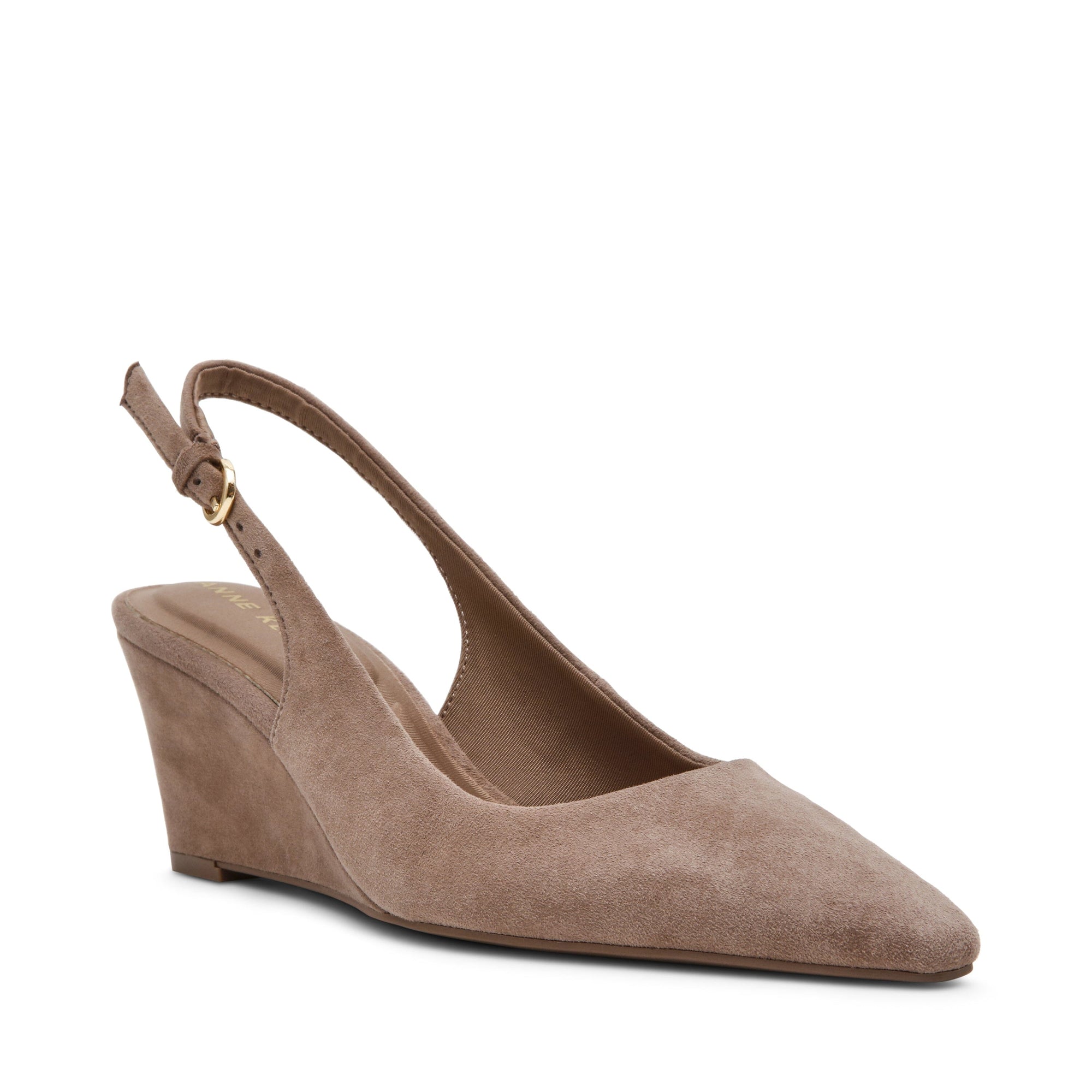 Anne Klein Taupe Suede Cookie Slingback Wedge